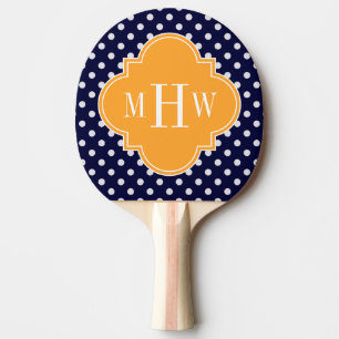 Navy Wt Polka Dot Cantaloupe Quatrefoil 3 Monogram Ping Pong Paddle