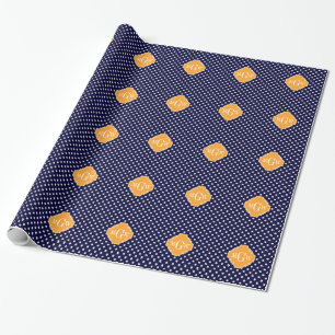 Navy Wt Polka Dot Cantaloupe Quatrefoil 3 Monogram Wrapping Paper