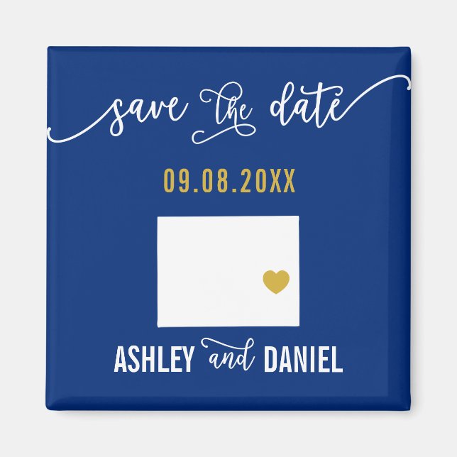 Navy Wyoming Wedding Save the Date State Map Magnet (Front)