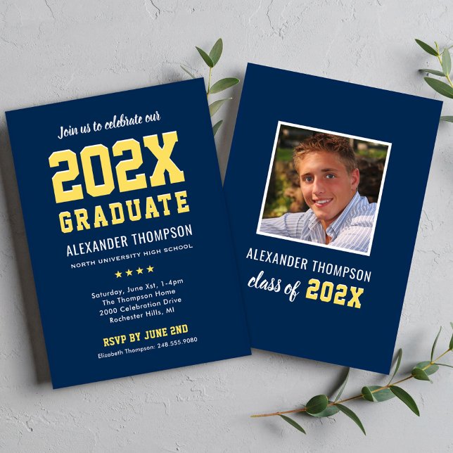 Navy Yellow 2026 Graduate Party Photo Invitation (Creator Uploaded)