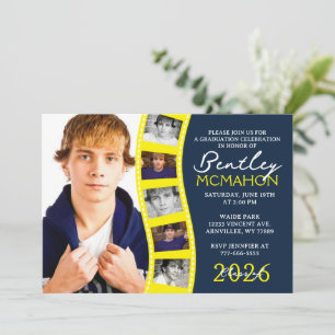 Navy & Yellow 6 Photo Filmstrip Graduation Collage Invitation