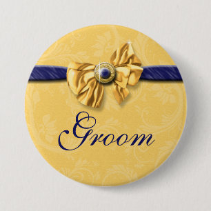 Navy yellow bridal party wedding 7.5 cm round badge