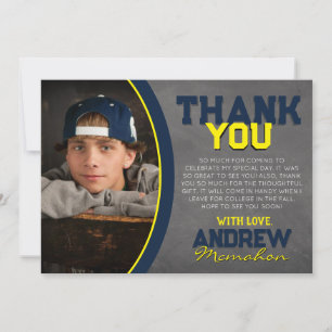 Navy & Yellow Chalkboard Graduation Thank You Card