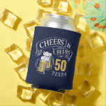 Navy Yellow Cheers And Beers Any Age Birthday Can Cooler<br><div class="desc">Stylish cheers and beers to 50 years typography design in navy blue,  yellow and white,  Custom it with your own text,  fun and unique,  great for any age birthday gift idea for men,  or anniversary party favours for any occasion.</div>