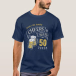 Navy Yellow Cheers And Beers Any Age Birthday T-Shirt<br><div class="desc">Stylish cheers and beers to 50 years typography design in navy blue,  yellow and white,  Custom it with your own text,  fun and unique,  great for any age birthday gift idea for men,  or anniversary party favours for any occasion.</div>