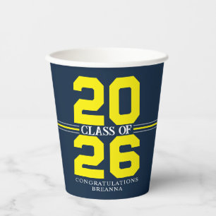 Navy & Yellow Class of Personalised Graduation Paper Cups