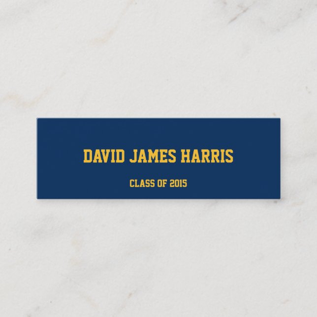 Navy yellow collegiate graduation insert name card (Front)