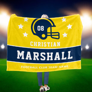 Navy Yellow Custom Football Name Number Fleece Blanket