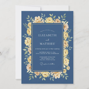 Navy Yellow Ethereal Bloom Wedding Invitation