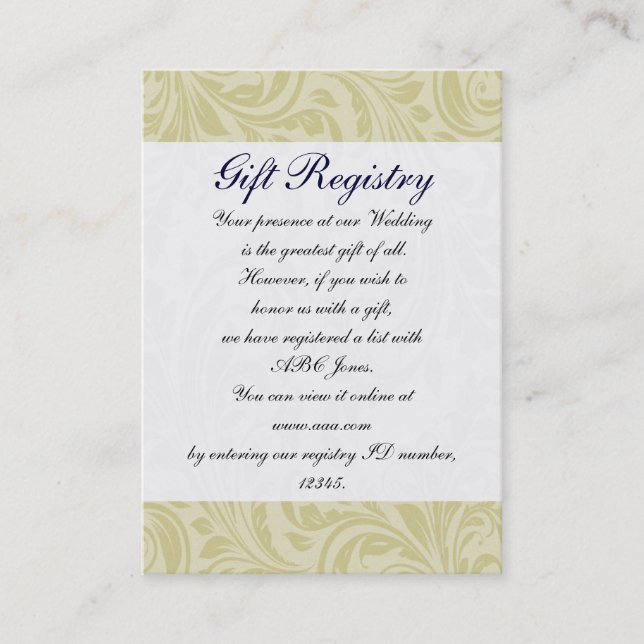 Navy Yellow  FAUX ribbon diamante buckle Wedding Business Card (Front)