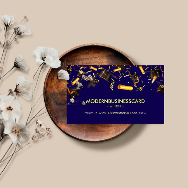 Navy Yellow Graduation Cap Grown School Collage Business Card (Creator Uploaded)