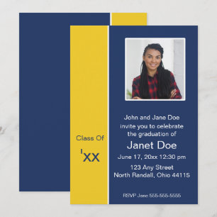 Navy & Yellow Graduation Photo Announcement