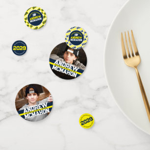 Navy & Yellow Graduation Photo Personalised Party Confetti
