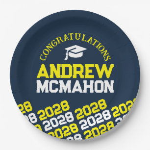Navy & Yellow Half Repeat Grad Personalised Paper Plate