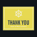 Navy & Yellow Nautical Wedding Thank You Postcard<br><div class="desc">Navy and Yellow Nautical Wedding Thank You Postcard 
 
  Dark navy blue and yellow thank you card with a white helm illustration. This is perfect for nautical themed weddings or sea and ocean themed weddings. 

  



  



  


com 
 



  



  


com 
  


com</div>
