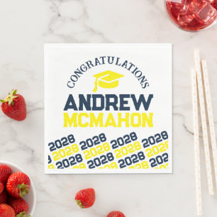 Navy & Yellow Personalized Graduation Party Paper Napkin