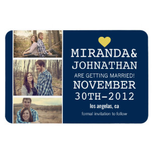 Navy & Yellow Photo Strip Save The Date  Magnet