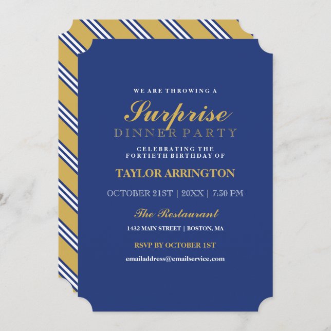 Navy & Yellow Stripes | Dinner Party Invitation (Front/Back)
