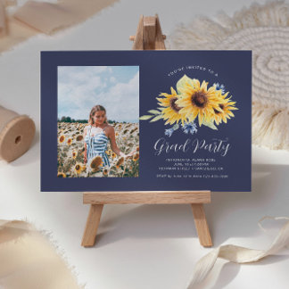 Navy + Yellow Sunflower Graduation Photo Invite