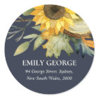 NAVY YELLOW SUNFLOWER WATERCOLOR FLORAL ADDRESS