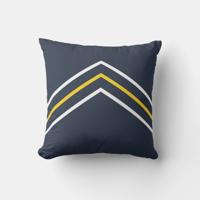 Navy Yellow White Chevron Outdoor Throw Pillow (Front)