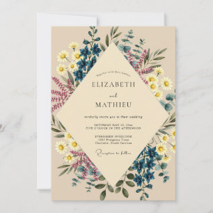 Navy Yellow Wildflower Wedding Invitation
