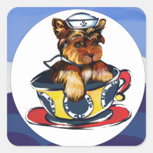 Navy Yorkie Poo Square Sticker