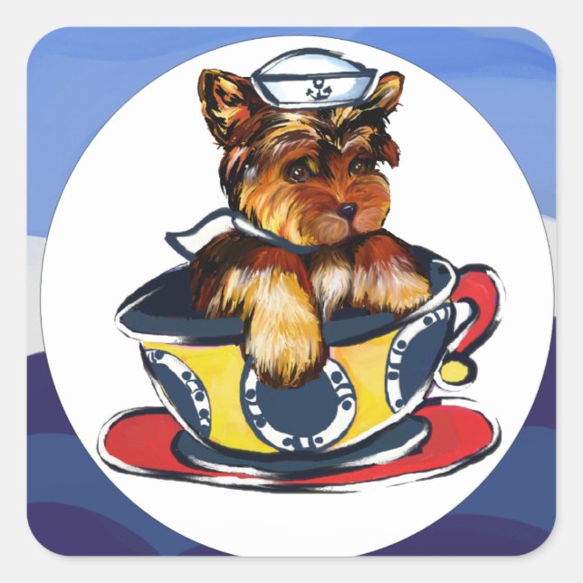 Navy Yorkie Poo Square Sticker (Front)