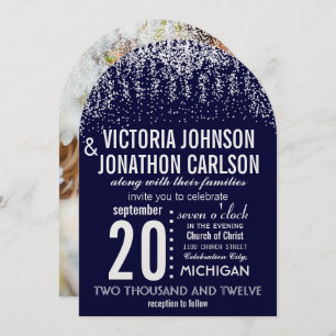 Navy Your Photo Confetti ModernTypography Invitation