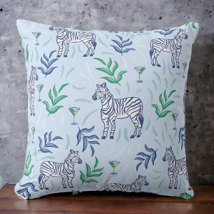 Navy Zebras Martinis Foliage Preppy Decor Blue Cushion
