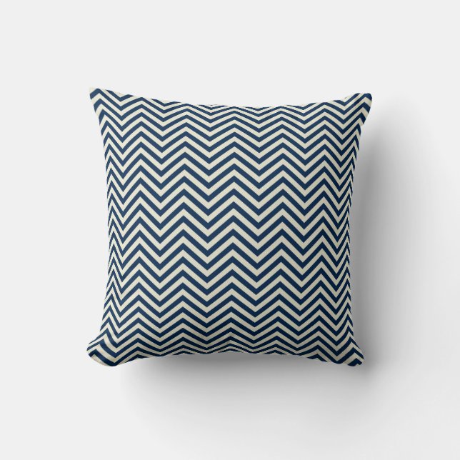 Navy Zig Zag Wave Pattern Cushion (Front)