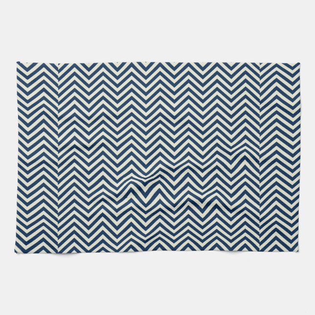 Navy Zig Zag Wave Pattern Tea Towel (Horizontal)