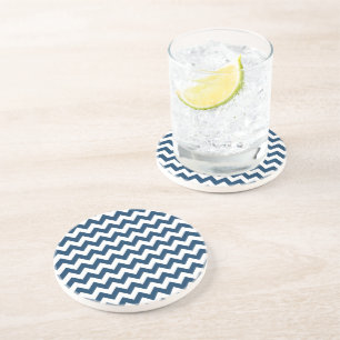 Navy Zigzag, Navy Chevron, Geometric Pattern Coaster