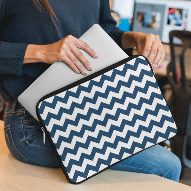 Navy Zigzag, Navy Chevron, Geometric Pattern Laptop Sleeve (Creator Uploaded)