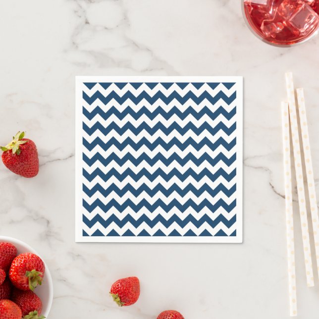 Navy Zigzag, Navy Chevron, Geometric Pattern Napkin (Insitu)