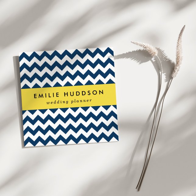 Navy Zigzag, Navy Chevron, Geometric Pattern Square Business Card (Creator Uploaded)