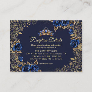 Navyl Blue Golden Tiara Roses Quinceañera Enclosure Card