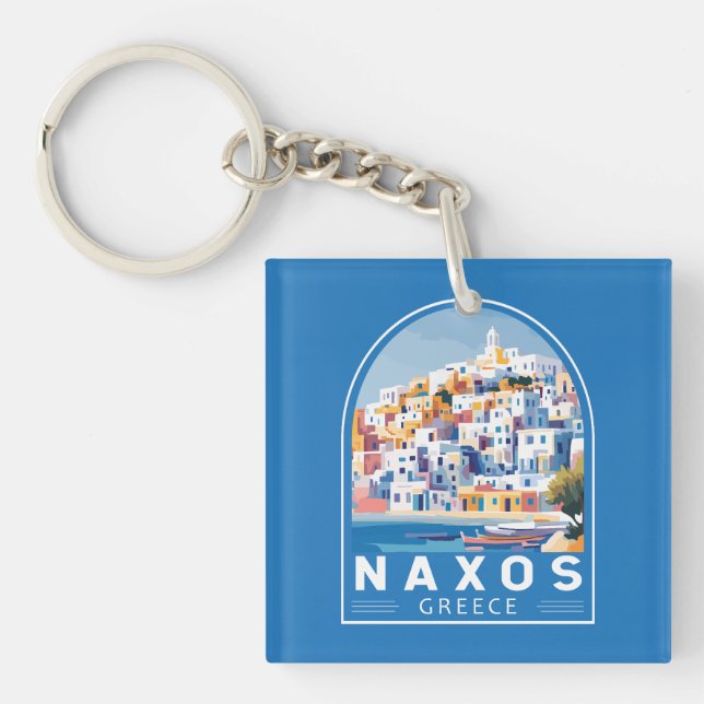 Naxos Greece Illustration Travel Art Vintage Key Ring (Front)