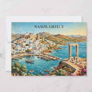 Naxos Greece Retro Vintage Travel Illustration Card
