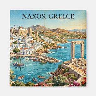 Naxos Greece Retro Vintage Travel Illustration Magnet