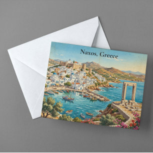 Naxos Greece Retro Vintage Travel Illustration  Postcard