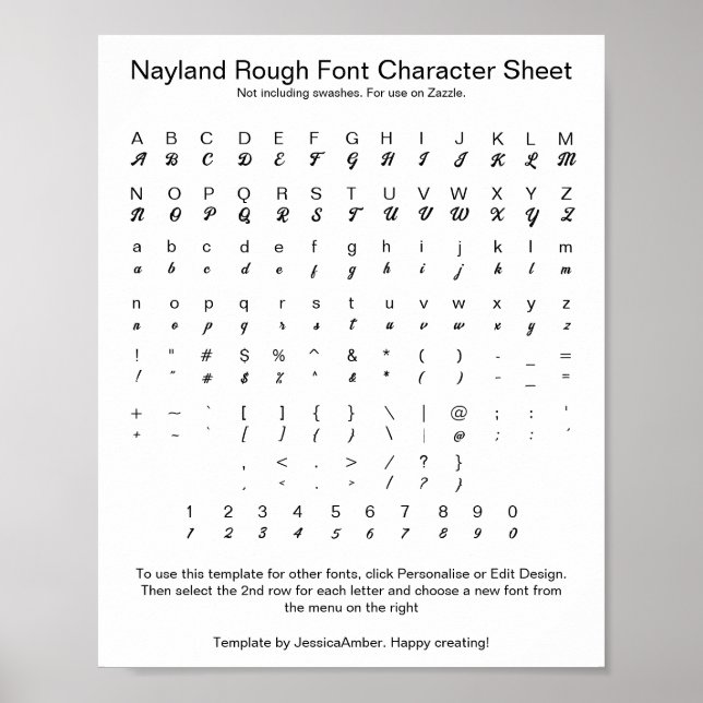 Nayland Rough Font Character Sheet for Zazzle Poster (Front)