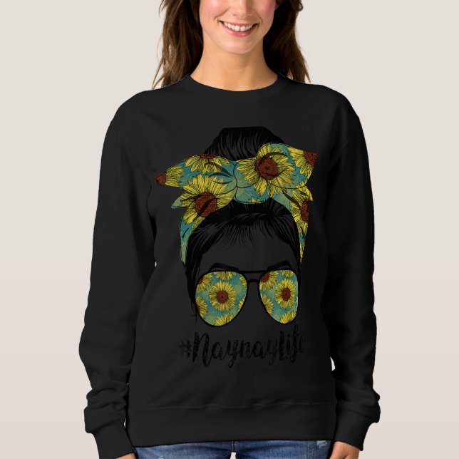 Naynay Life Messy Hair Bun Sunflower Women Mother' Sweatshirt (Front)