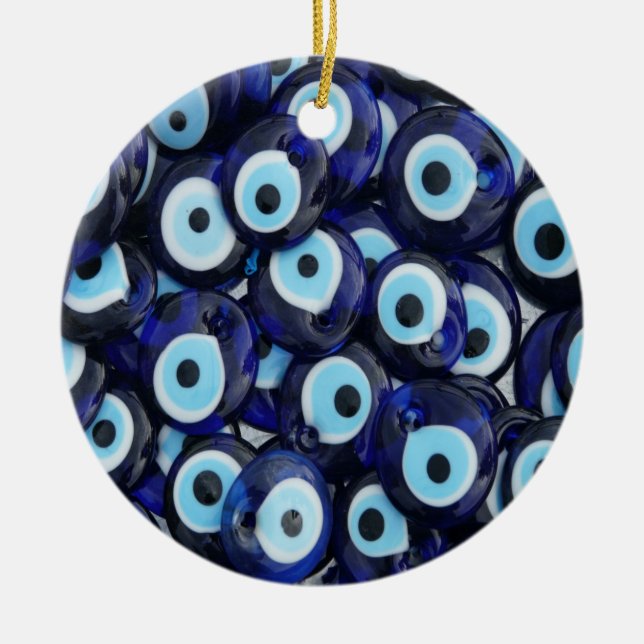 Nazar Amulets Evil Eye Stones Blue Pattern Ceramic Tree Decoration (Front)