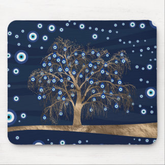 Nazar Charm Tree - Gold on Dark Blue Mouse Pad