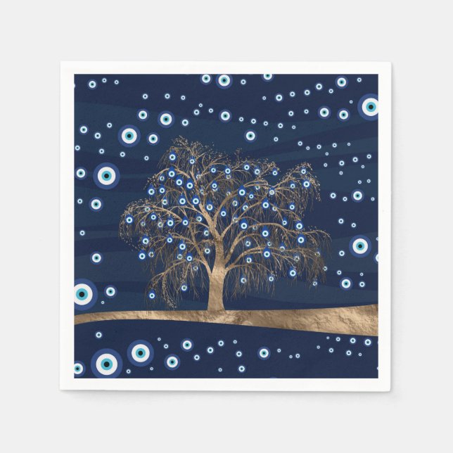 Nazar Charm Tree - Gold on Dark Blue Napkin (Front)