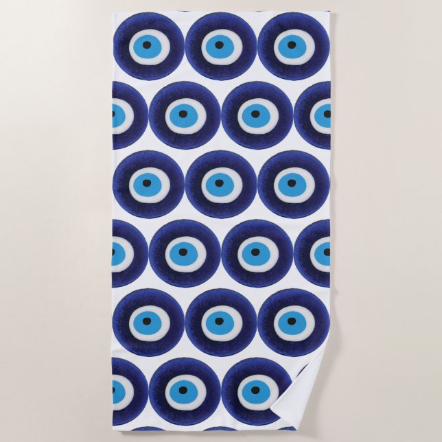 Nazar Evil Eye Protection Amulet Blue Bead Symbol Beach Towel (Front)