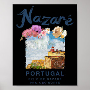 Nazare Portugal Praia Do Norte Vintage Surfing Poster