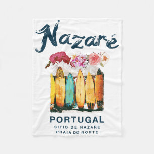 Nazare Portugal Surfing Vintage Fleece Blanket
