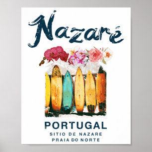 Nazare Portugal Surfing Vintage  Poster